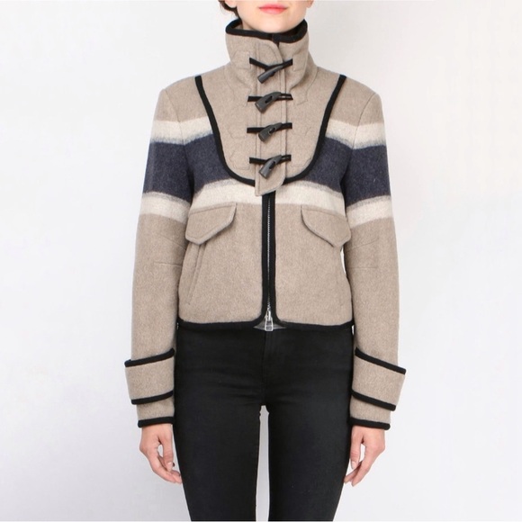 Veronica Beard Ella Blanket Jacket Striped Wool Blend Zip Toggle Closure XS - Picture 1 of 16